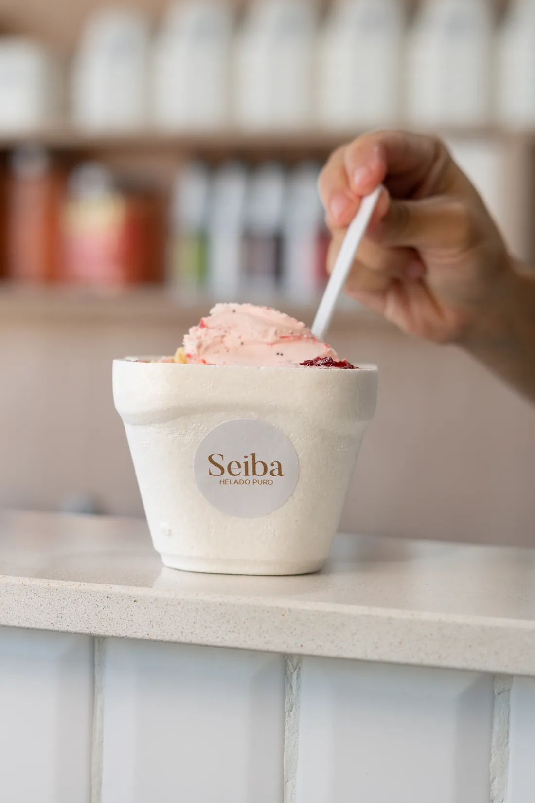 Pote Seiba con helado artesanal